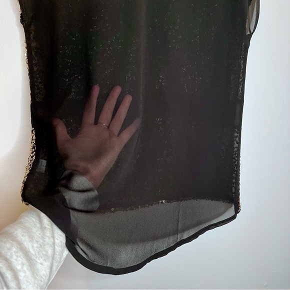 Hommage from Los Angeles NWT Metallic Blouse Medium Gold Sequin Sheer Neutral - Picture 8 of 14